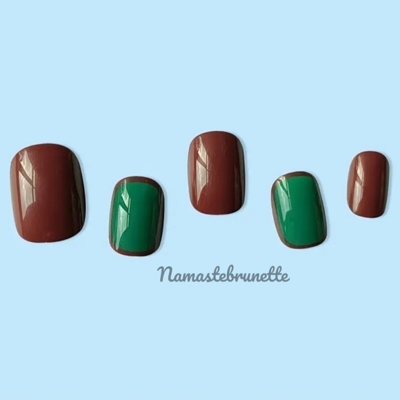 2/$16 Boho Brown Green Press On Nails - Picture 3 of 17
